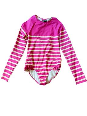 Mini Boden Ruffle Long-Sleeve One-Piece Swimsuit 9-10